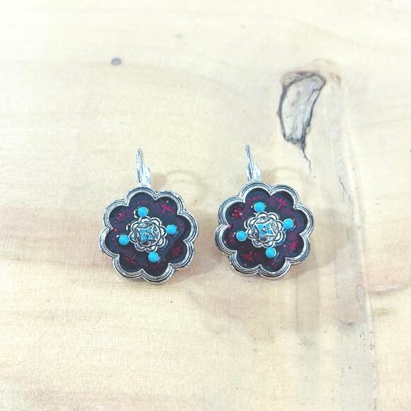 Southwestern Style Vtg Necklace Pendant Earrings Turquoise Red Avon Bead Enamel - Picture 4 of 15